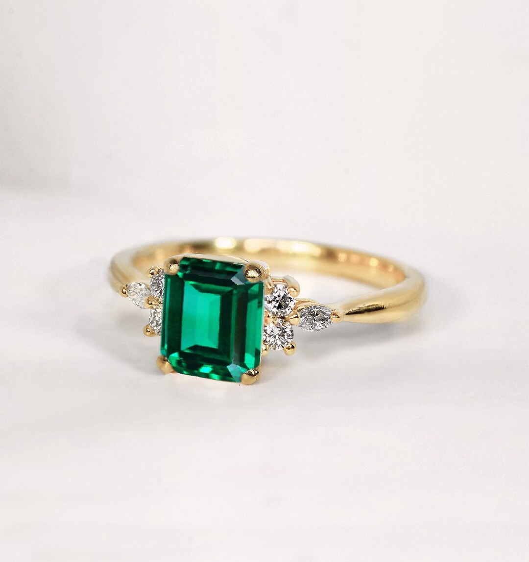 Emerald Cut Emerald Engagement Ring 14k,18k Gold Engagement Ring