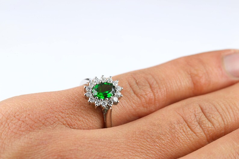 Tsavorite Ring in 950 platinum-Tsavorite Engagement Ring-Diana Ring-Tsavorite Diamond Cluster Ring-Diamond Engagement ring-FREE SHIPPING image 4