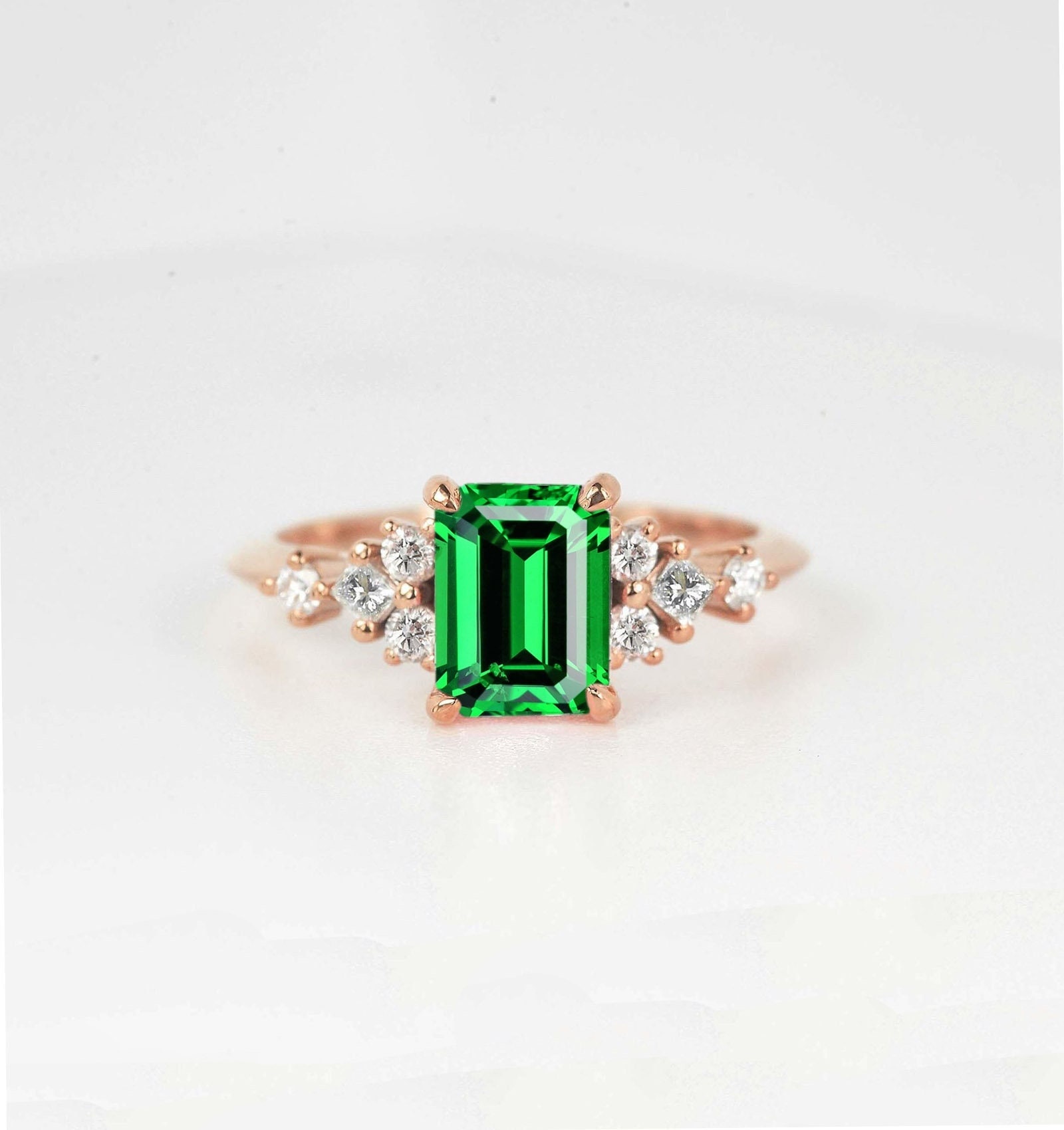 8 X 6mm Emerald Cut Green Tsavorite Engagement Ring | Wedding Bridal Promise Princess Diamond & 1.52Ct