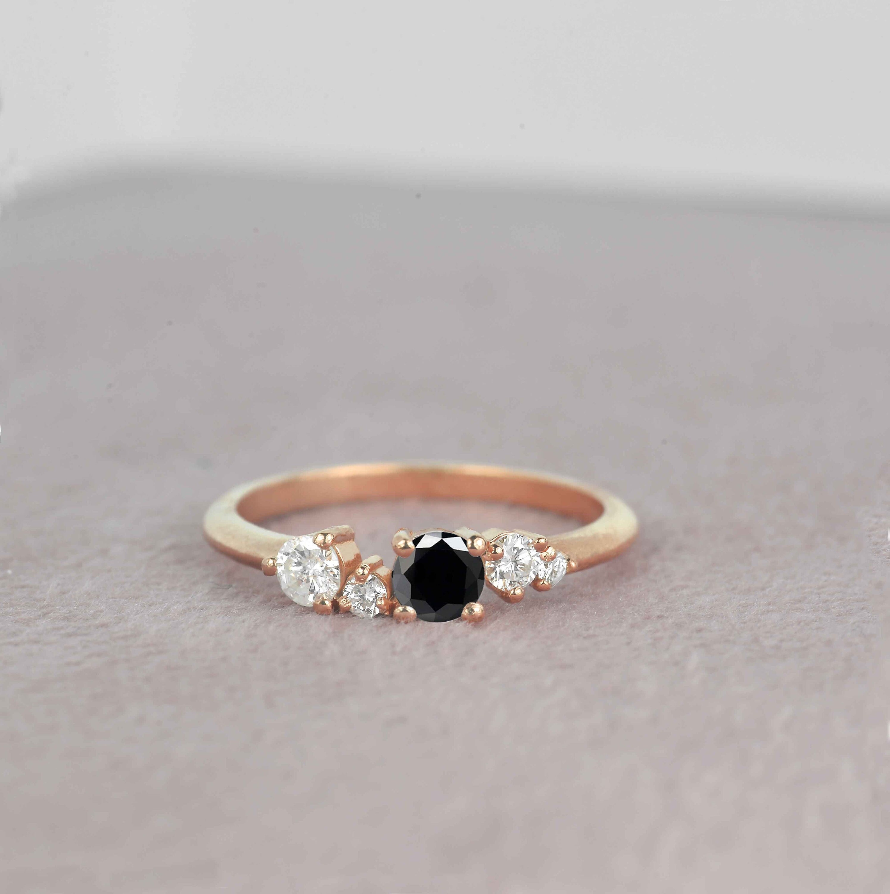 Round 4mm Black Diamond Engagement Ring | Wedding & Vintage 9K/14K/18K Rose Gold, Platinum For Her