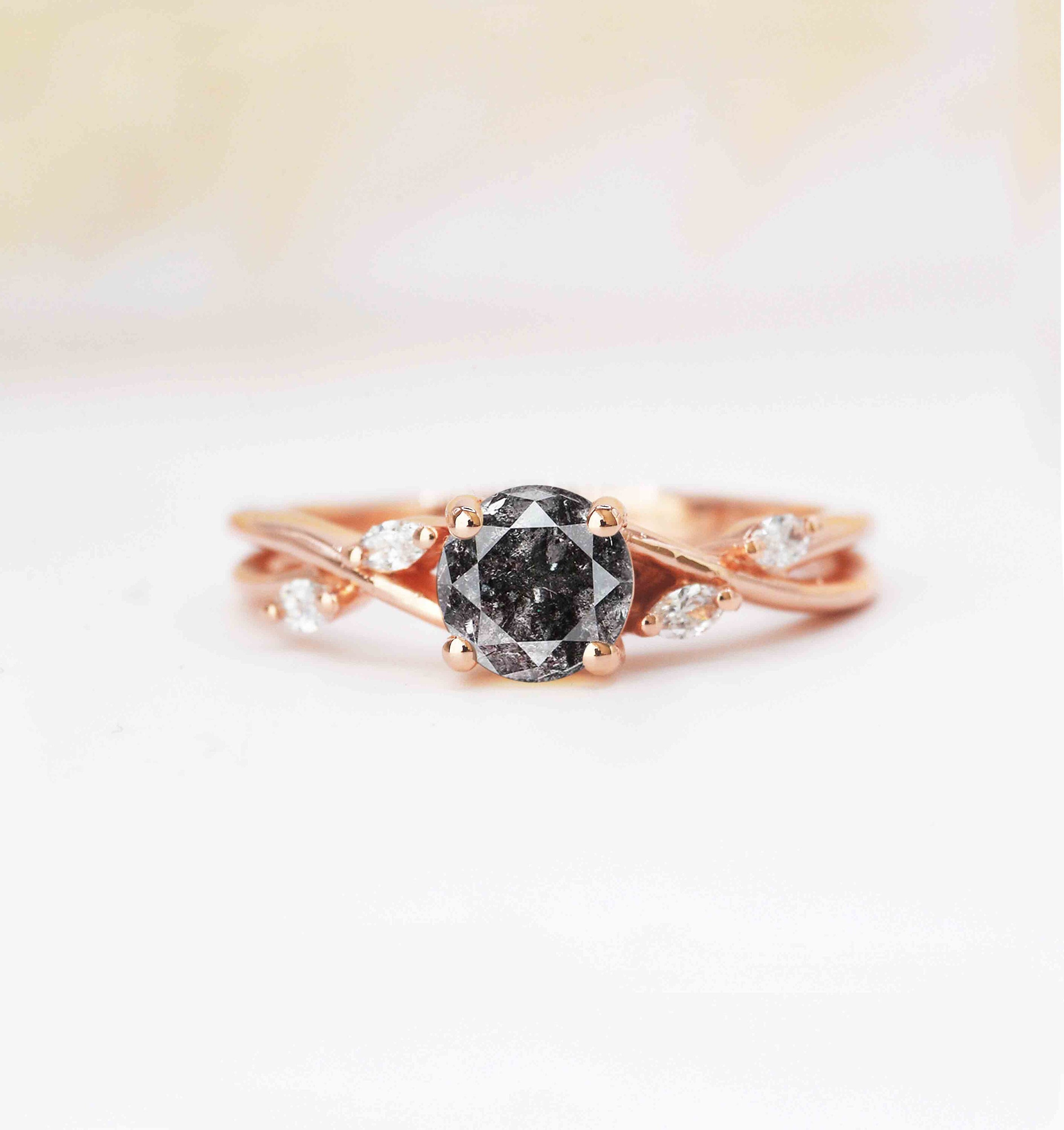 Salt & Pepper Diamond Art Deco Ring | Stylish Salt Handmade 9K/14K/18K Rose, Yellow, White Gold For Love
