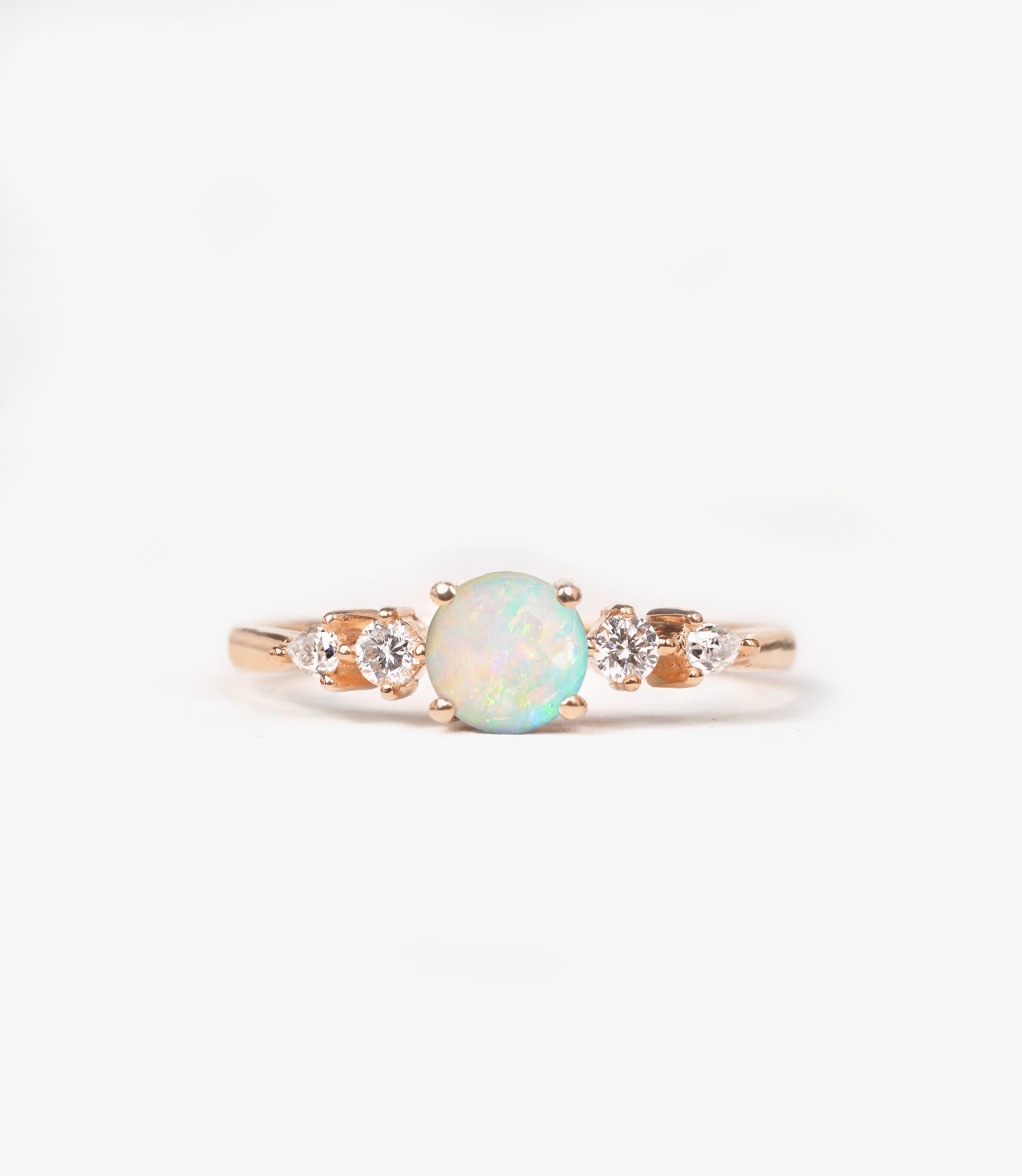 Opal Engagement Ring, Opal Diamond Solitaire Minimal Dianty Ring