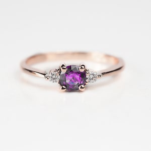 Rose gold amethyst ring, gold diamond ring, vintage diamond ring, amethyst diamond ring, diamond amethyst ring, amethyst stacking ring,