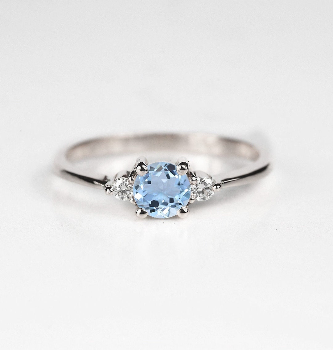 Natural Aquamarine and Diamond Engagement Ring Three Stone Ring ...