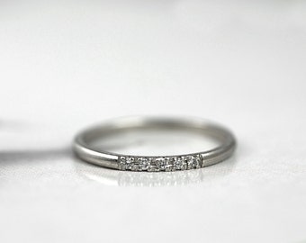 Thin White Gold Band-Thin Diamond Ring-Thin 1.5 mm Wedding Ring-Diamond Stacking Ring-1.5mm Thin Diamond Ring-Handmade to Order