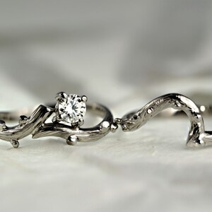 950 Platinum and 0.24 ct Diamond Twig Engagement and Wedding Ring, Handmade, Made to order image 2