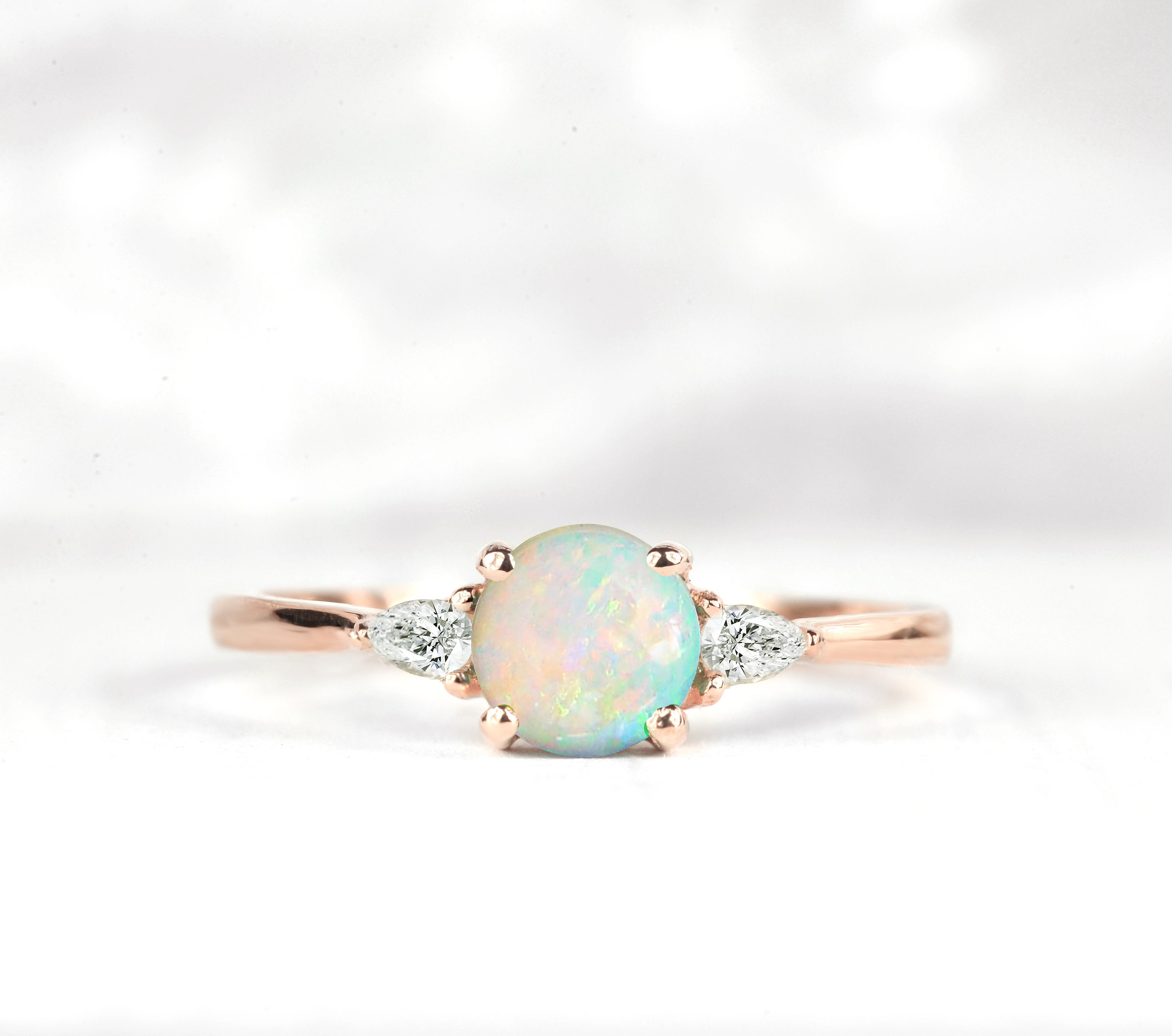 Natural Opal Engagement Ring, 14K Ring Gold, Minimalist , 18K Yellow Gold Diamond Ring, Natural