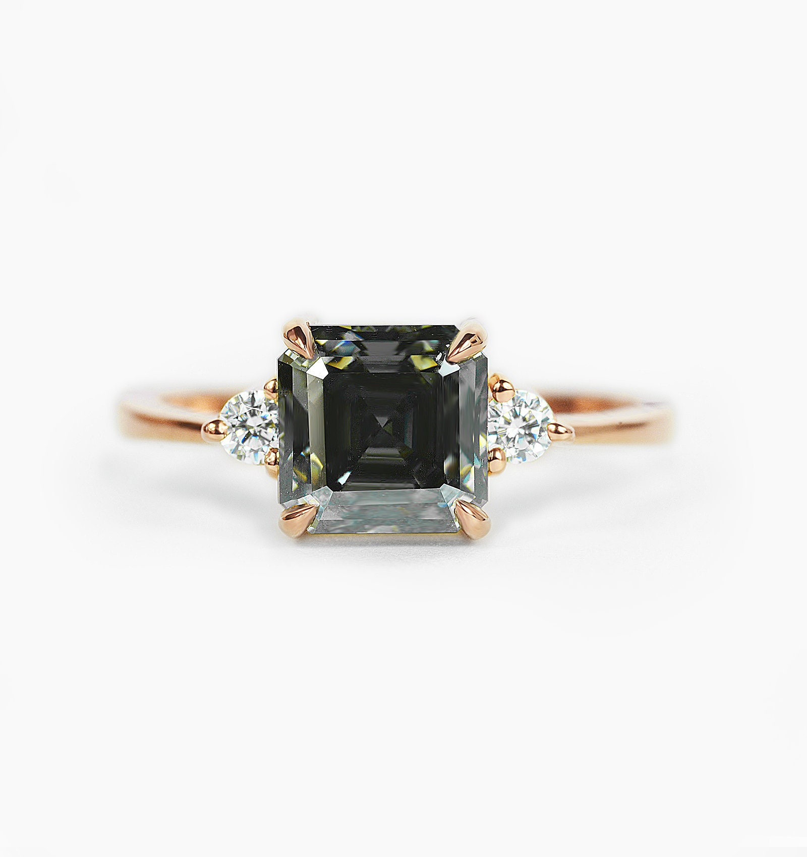 Asscher Grey Moissanite Ring