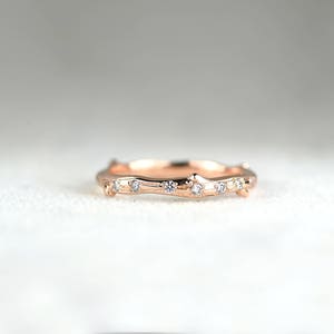 Rose Gold Twig Wedding Band-Diamond Twig Wedding Band 9k / 14k / 18k Rose Gold Hand Made to Order image 3