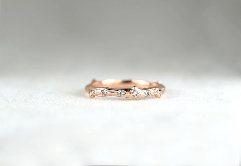 Rose Gold Twig Wedding Band-Diamond Twig Wedding Band 9k / 14k / 18k Rose Gold Hand Made to Order image 3