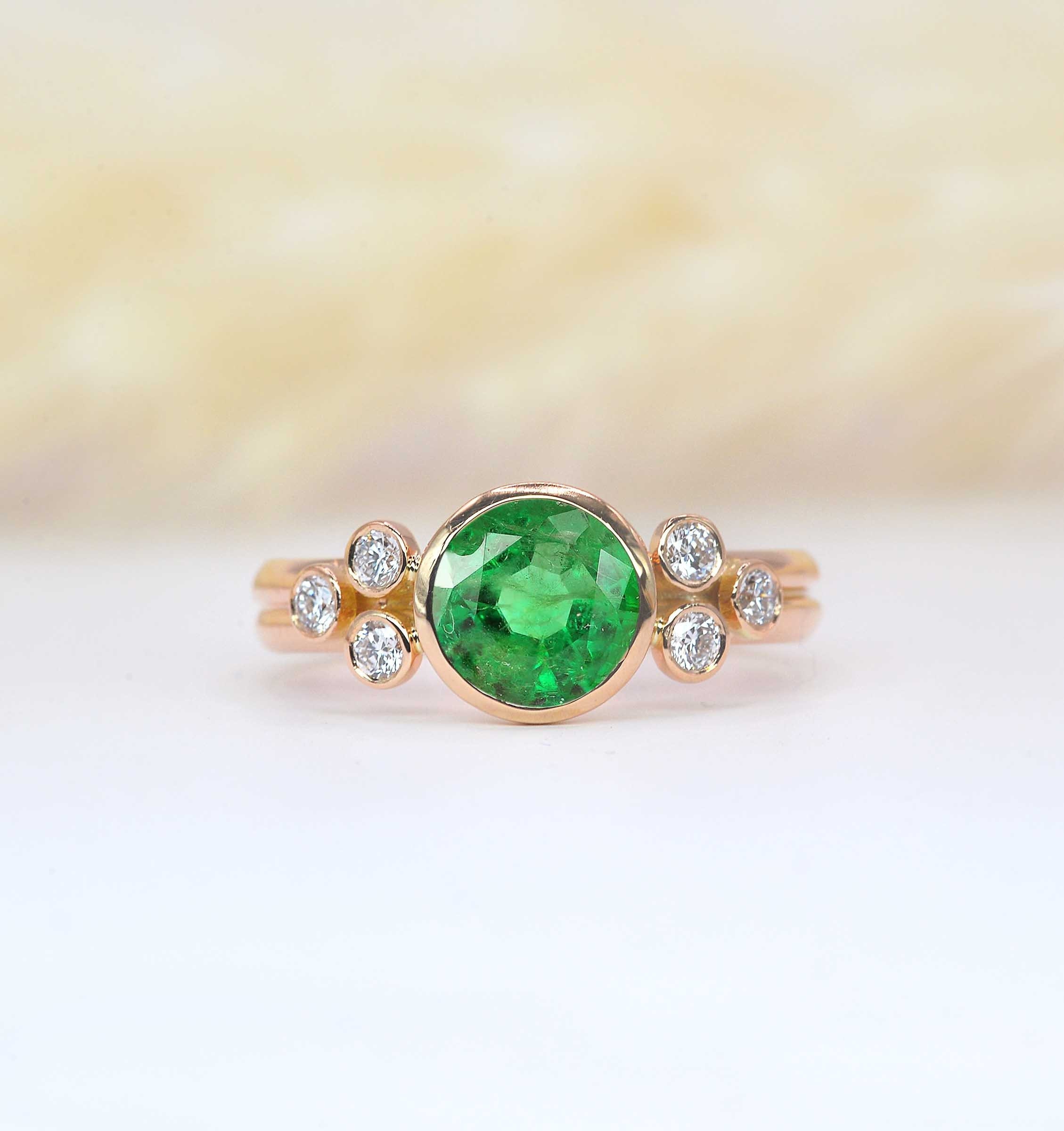 Emerald & Diamond Featuring Cluster Ring | Art Deco Vintage Anniversary, Engagement, Birthday Gift For Her