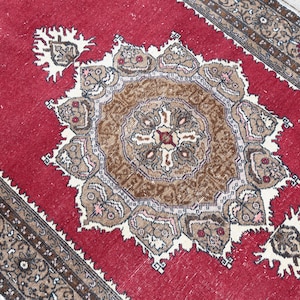 5x7 Red Turkish Rug, Beige Vintage Rug, Handmade Area Rug, Eclectic Oushak Rug, Handwoven Rug, Floral Oushak Rug, Bedroom, Living Room Rug