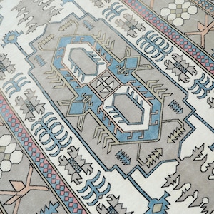 7x10 Unique Gray Turkish Rug, 7x10 Blue Vintage Rug, Handmade Area Rug, Eclectic Oushak Rug, Handwoven Floral Rug, Vintage Area Rug,Bedroom