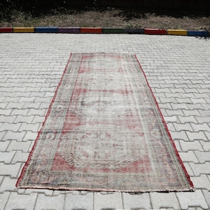 4x11 Runner,Oushak Rug Runner,Faded,Rug,Runner,Vintage Runner Rug,Turkish Runner 4x11,Handmade Wool Rug,Vintage Rug 4x11,Neutral Runner