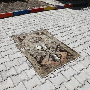 3x4 Brown Antique Turkish Rug, Faded Boho Rug, 3x4 Small Rug, Turkish Mini Rug, Handmade Rug, Entry Rug, Modern Rug,Faded Rug,Muted Rug,669