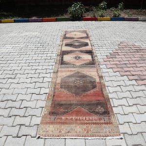 3x14 Red Faded Runner, Long Runner Rug, 3x14 Turkish Runner, Bohemian Rug, Decor Rug, Faded Rug, Corridor Rug, Vintage Rug 3x14, Oushak Rug