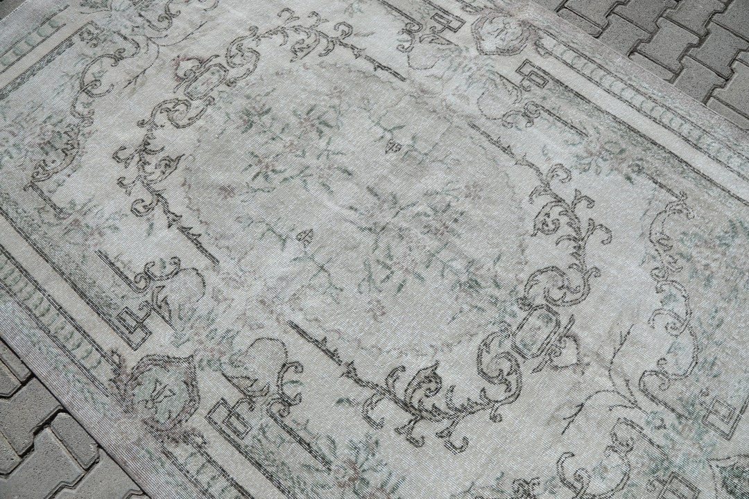 Neutral Turkish Rug, Vintage Floral Decor, Handmade Wool Cotton (6x9 Ft ...