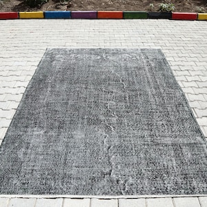 7x9 Rug, 7x9 Turkish Rug, 7x9 Vintage Rug, 7x9 Oushak Rug, Handmade Rug, Turkish Faded Rug, Decor Rug, Distressed Rug, Antique Rug, Gray,7x9