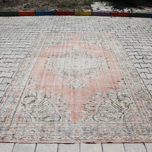 6x9 Red Beige Distressed Rug, Eclectic Muted 6x9 Turkish Wool Area Rug, 6x9 Vintage Handmade Rug, Rug for Living Room, 6x9 Faded Antique Rug