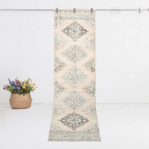 3x12 Ft Vintage Runner | Beige Runner | Oushak Runner | Kitchen Runner | Entryway Runner | 3x12 Runner | Blue Runner | Turkish Runner
