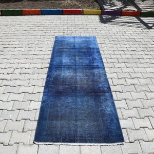 3x8 Runner Rug, Handmade Rug, 3x8 Turkish Runner, Kitchen Rug, Hallway Rug, 3x8 Vintage Runner, Oushak Decor Rug, Faded Rug, Navy Blue, Rug