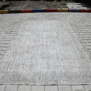 6x9 Beige Brown Rug, Handmade Rug, 6x9 Turkish Rug, 6x9 Vintage Rug, Wool Rug, Bohemian Rug, Neutral Oushak Rug, Muted Rug, Faded Large Rug