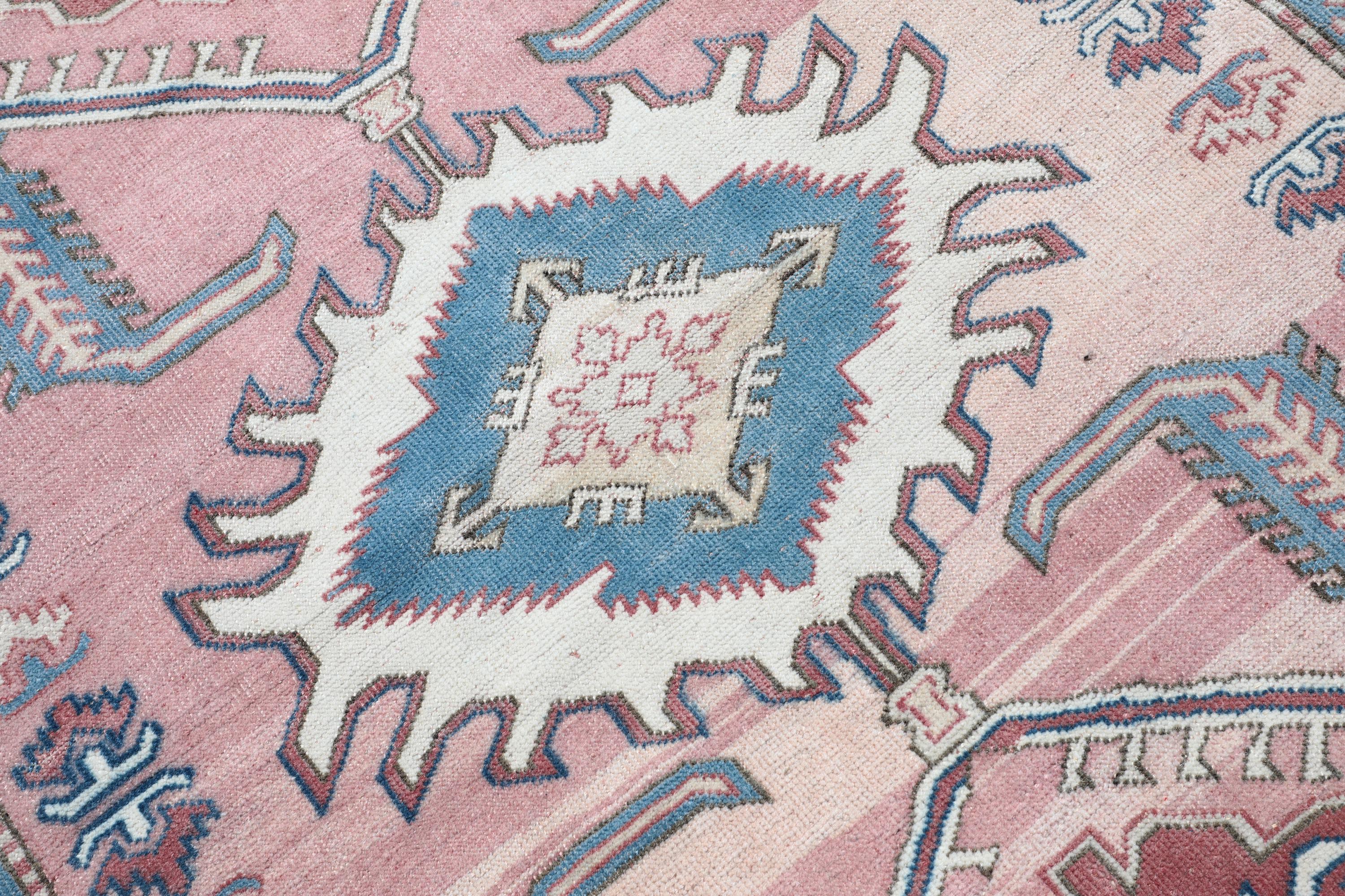 7x10 ヴィンテージ トルコ ウシャク ラグ、手織りウールコットン