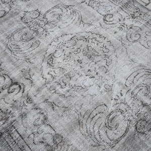 6x9 Gray Turkish Rug, Black Vintage Rug, 6x9 Handmade Medium Floral Oushak Rug, Natural Wool Rug, Bedroom, Kitchen, Living Room, Home Decor