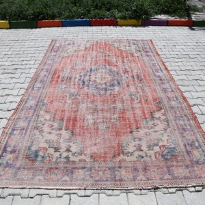 6x10 Rug,Oversize Vintage Oushak Rug,Wool Rug,Faded,6x10 Turkish Rug,Vintage Rug,Handmade Rug,Muted,Neutral Rug,Area Carpet,Oushak Rug
