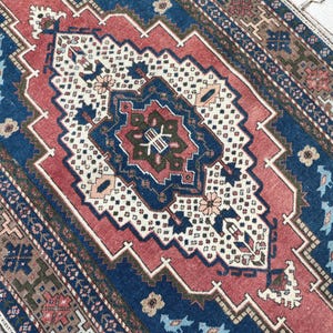 4x6 Red Turkish Rug, 4x6 Blue Vintage Rug, Handmade Area Rug, Eclectic Oushak Rug, Handwoven Rug, Vintage Area Rug, Bedroom, Living Room Rug
