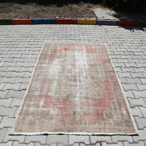 4x7 Rug,Turkish Vintage Rug,Wool Rug,Faded,Oushak Rug,4x7 Turkish Rug,Handmade Rug,Muted,Neutral Rug,Area Carpet,Vintage Rug,Carpet,Rug,