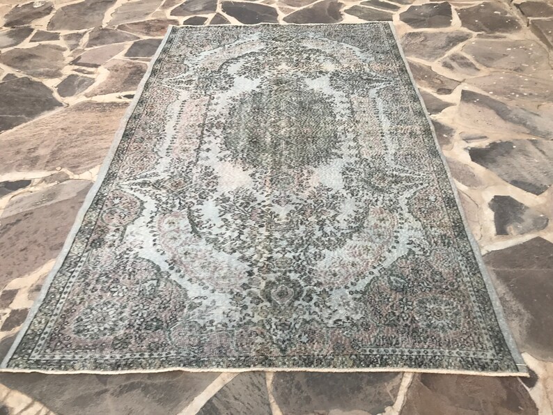 9 5 X 8 Feet Gray Rug Wool Area Rugs Vintage Turkısh Oushak