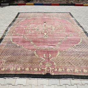 10x14 Roter Teppich, 10x14 Türkischer Teppich, Vintage Teppich 10x14, Ausgeblichener Teppich, Oushak Teppich 10x14, Oversize Teppich, Perserteppich