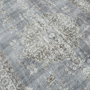 7x10 Beige Gray Turkish Rug, Oushak Rug, Vintage Rug 7x10, Oversize Rug, Faded, Muted, 7x10, Rug, Beige, Gray, Handmade Rug, Floral Rug 7x10