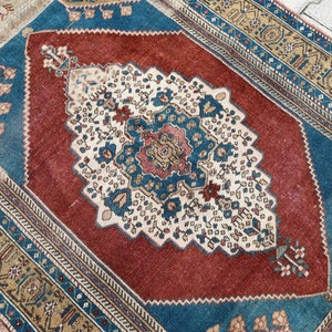 4x6 Rug, Vintage Turkish Rug, Oushak Rug, Wool Rug, Red, Blue, Brown, 4x6 Turkish Rug, 4x6 Vintage Rug,Small Rug,Soft Rug,Antique Carpet,4x6
