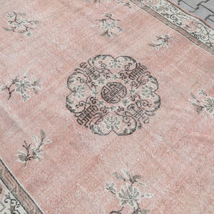 7x11 Rug, Vintage Turkish Rug, 7x11 Oushak Rug, Neutral Rug, Worn Rug, Faded Rug, Beige,Pink,Persian Rug,Large Rug,Living Room Rug 7x11,1815