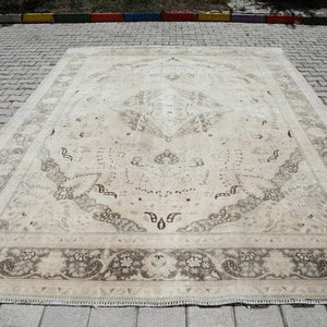 9x12 Rug, Unique Rug, 9x12 Vintage Rug, 9x12 Turkish Rug, Oushak Rug,Oversize Rug,Large Oushak Rug,Persian Rug,Beige,Brown,Oversize Rug,9x12