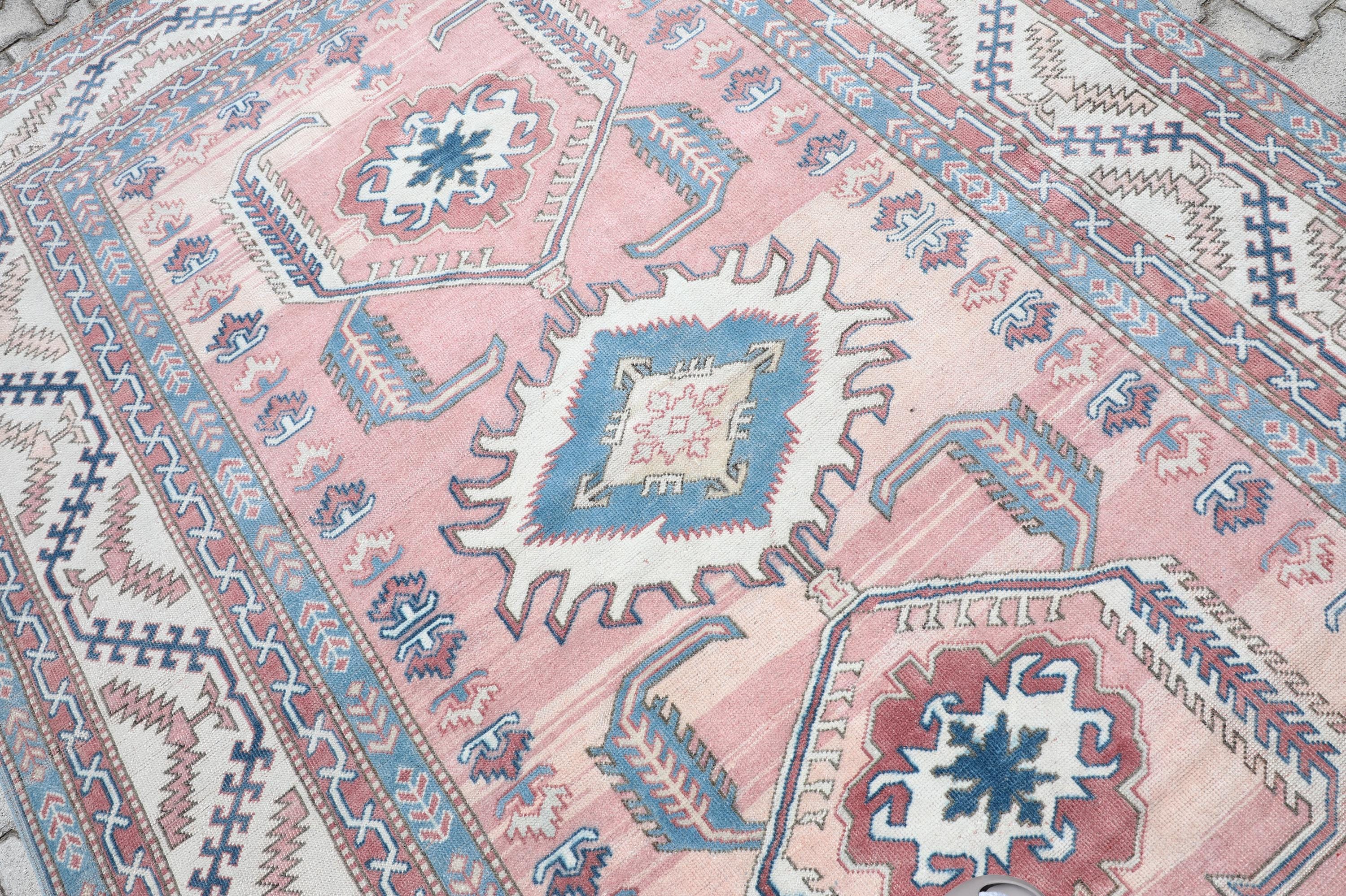 7x10 ヴィンテージ トルコ ウシャク ラグ、手織りウールコットン