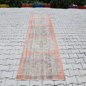 3x10 Runner Rug, 3x10 Vintage Runner, 3x10 Turkish Runner, Faded Rug, Orange Green Rug, Oushak Runner 3x10,Anatolian Rug,Runner,Rug,3x10,224