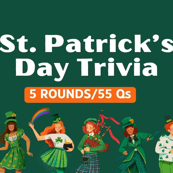 ST. PATRICK'S DAY Trivia Game | Instant Download | 5 Rounds, 55 Questions | Powerpoint | Game Night | Irish Trivia | Party Game