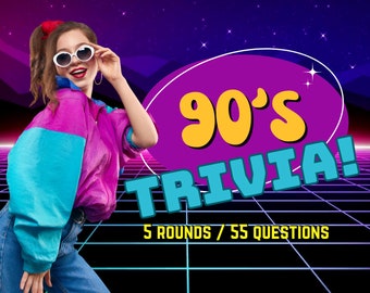 90s TRIVIA Trivia Game | Pub Quiz Trivia | Instant Download | 5 Rounds, 55 Questions | Powerpoint | Game Night | 90s Game | Party Game