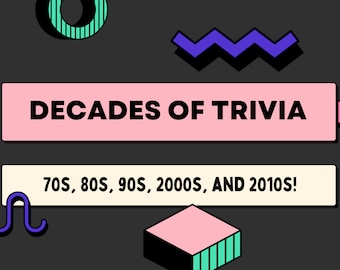 1970s, 1980s, 1990s, 2000s, 2010s Decades Trivia Game | Pub Quiz | Instant Download | 5 Rounds, 55 Questions | Powerpoint | Party Game