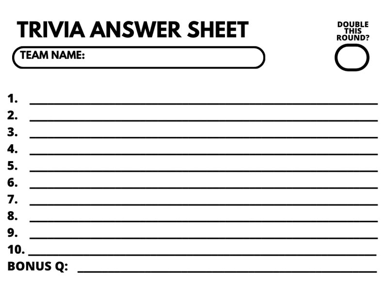 PUB QUIZ TRIVIA Vol 1 Trivia Game Instant Download 5 Rounds, 55 ...