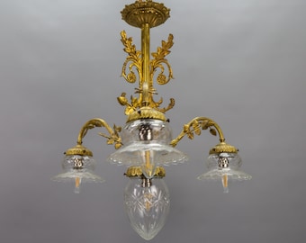 Antique French Bronze and Glass Chandelier