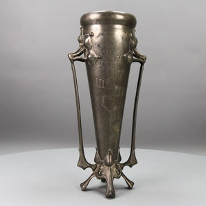 Art Nouveau Pewter Vase with Plant Motifs, Early 20th Century