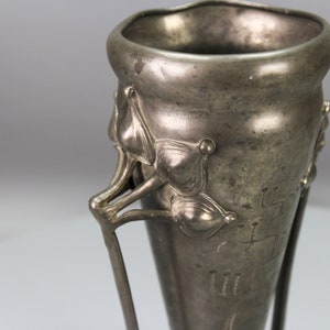 Art Nouveau Pewter Vase with Plant Motifs, Early 20th Century