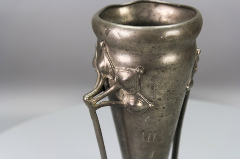 Art Nouveau Pewter Vase with Plant Motifs, Early 20th Century