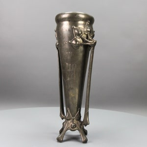 Art Nouveau Pewter Vase with Plant Motifs, Early 20th Century