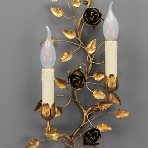 Gilt Metal Wall Sconce with Roses