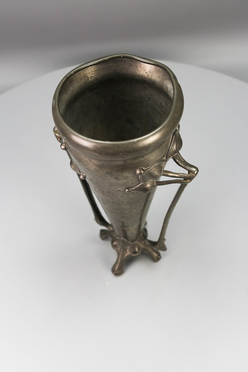 Art Nouveau Pewter Vase with Plant Motifs, Early 20th Century